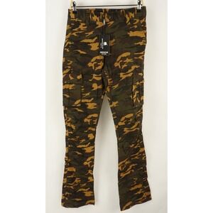 New American Stitch Camo Cargo Pants Men's 32 x 34 Green Tan Woodland Stretch